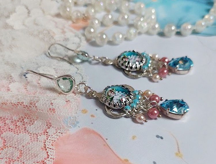 BO Caprice &eacute;l&eacute;gant avec cabochons verres, perles en verre, strass et perles cristal Swarovski