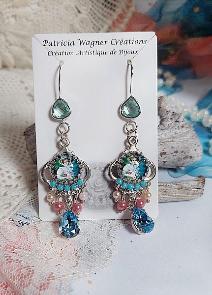BO Caprice &eacute;l&eacute;gant avec cabochons verres, perles en verre, strass et perles cristal Swarovski