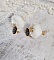 BO Cassandre avec des pierres de gemme : le Howlite Blanc &agrave; laquelle s&rsquo;ajoute des pompons, des intercalaires rondelles, des coupelles feuilles et breloques. Mont&eacute;s sur des puces Noires et Dor&eacute;es 