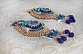 BO Papillon Or Bleu brod&eacute;es avec des gouttes, pierres de gemme et rocailles