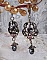 BO Irr&eacute;sistible Passion mont&eacute;es sur dormeuses Fleur de Lys Bronze Laiton avec cristaux, gouttes facett&eacute;es, c&oelig;urs, cabochons, coupelles fleurs filigran&eacute;es et coupelles &eacute;toiles