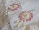 BO D&eacute;tente mont&eacute;es avec perles rondes, gouttes nacr&eacute;es, rocailles rose Antique et dormeuses en Argent 925