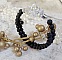 Bracelet Couronne Noire avec pierres de lave, pendentifs cristal de Swarovski et perles tubes m&eacute;tal