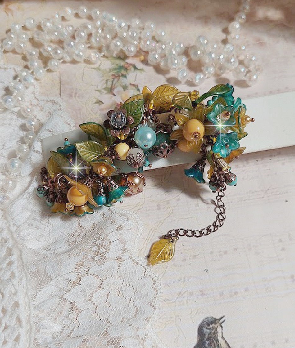 Bracelet Cézanne floral avec perles en aventurine et jade.