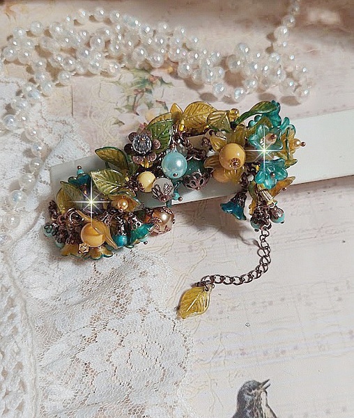 Bracelet Cézanne floral avec perles en aventurine et jade.
