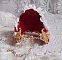 Bracelet Nous Deux manchette Haute-Couture brod&eacute; avec des Cristaux de Swarovski, un cabochon ovale en verre rouge et des rocailles