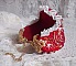 Bracelet Nous Deux manchette Haute-Couture brod&eacute; avec des Cristaux de Swarovski, un cabochon ovale en verre rouge et des rocailles
