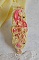Bracelet Les D&eacute;lices de L'Et&eacute; manchette Haute-Couture brod&eacute; avec ruban de soie jaune et Rose, perles, gouttes nacr&eacute;es, rocailles, cha&icirc;nette d'extension en Argent 925 et fermoir aimant&eacute; en Laiton
