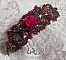 Bracelet manchette Belle H&eacute;l&egrave;ne pour une mode vintage avec des fleurs en tissu mis en forme avec rocailles Dark Bronze, bugles et mini-goutte en verre, facettes, calcite, perles et cristaux