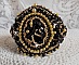 Bracelet Cl&eacute;op&acirc;tra manchette Haute-Couture brod&eacute; avec onyx noir, Cristaux de Swarovski et rocailles verres