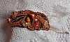 Bracelet Lady in Orange manchette Haute Couture brod&eacute; sur cuir avec cabochons en cristal, facettes, gouttes, perles nacr&eacute;es, rocailles aux couleurs Orange, Jaune, Or, Marron pour un style contemporain