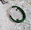 Bracelet deux rangs en pierre de lave verte et cristal.