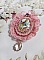 Broche Amour d&rsquo;oiseaux brod&eacute;e avec cabochon porcelaine de limoge, perle cristal, dentelle et pendentif cristal de verre