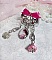 Broche Luna cr&eacute;&eacute;e avec cabochon et clochette verre, pendentifs arabesques m&eacute;tal et perles cristal Swarovski