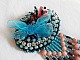 Broche Na&iuml;ade brod&eacute;e avec des perles de gemmes : le Turquoise Hudei et les perles rondes Corail Light, chatons, facettes, gouttes plates en verre de boh&egrave;me, rocailles, support de broche et cuir  