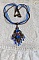 Collier Fleurs Bleues avec estampe, fleurs en r&eacute;sine, rubans, queue de rat, cabochons zirconium et perles cristal Swarovski