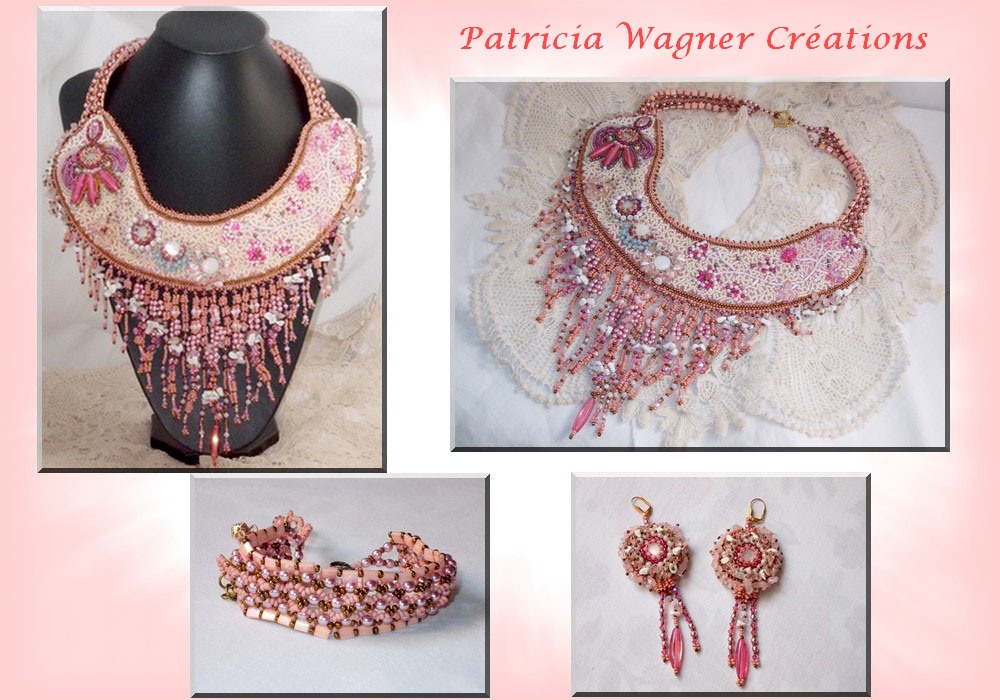 Plastron Rose Royale, brod&eacute; avec des perles semi-pr&eacute;cieuses, cristal de Swarovski et diverses perles de qualit&eacute; fa&ccedil;on Haute-Couture