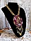 Collier Laetitia Forever brod&eacute;e avec un ruban de soie Bordeaux/Marron et Purple, un disque en nacre, des perles rondes nacr&eacute;es, des gouttes et des rocailles