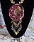 Collier Laetitia Forever brod&eacute;e avec un ruban de soie Bordeaux/Marron et Purple, un disque en nacre, des perles rondes nacr&eacute;es, des gouttes et des rocailles