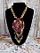 Collier Laetitia Forever brod&eacute;e avec un ruban de soie Bordeaux/Marron et Purple, un disque en nacre, des perles rondes nacr&eacute;es, des gouttes et des rocailles