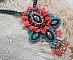 Plastron Na&iuml;ade plastron Haute-Couture cr&eacute;e avec des cabochons turquoise Hubei et perles en Corail &agrave; laquelle s'ajoute des cristaux, gouttes en Verre de boh&egrave;me, rocailles, dentelle avec fermoirs 
