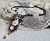 Collier Noir Sacr&eacute; Haute Couture brod&eacute; avec des cristaux : navette, cabochon, perles rondes aplaties, toupies aux couleurs Cristal et Jet, rondelles, perles rondes Verre, rubans, organza et dentelle