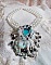 Plastron Oc&eacute;ane brod&eacute; avec un cabochon poire Aquamarine &agrave; laquelle s'ajoute des perles nacr&eacute;es, cristaux, Argent 925, cuir, perles rondes lisses et rocailles aux couleurs de la mer, un style marin