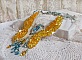 Plastron Papillon de Versailles Haute Couture brod&eacute; avec c&oelig;urs et cabochons en cristal de Swarovski aux couleurs Jaune d&rsquo;Or, Bleu et Argent. S&rsquo;ajoute des rocailles pour un style Art Nouveau !