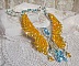 Plastron Papillon de Versailles Haute Couture brod&eacute; avec c&oelig;urs et cabochons en cristal de Swarovski aux couleurs Jaune d&rsquo;Or, Bleu et Argent. S&rsquo;ajoute des rocailles pour un style Art Nouveau !
