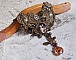 Collier Mes Passions Broc's cr&eacute;&eacute;e une femme aux cheveux dor&eacute;s avec des fleurs, des accessoires de couleur Bronze, des breloques des cristaux et une cha&icirc;ne strass
