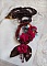 Pendentif Belle H&eacute;l&egrave;ne pour une mode vintage avec un cabochon visage d&rsquo;une femme, fleurs en tissu mis en forme aves rocailles Dark Bronze, cristaux, feuilles en Nacre Marron et Calcite Jaune/Blanc