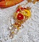 Pendentif Bouton d&rsquo;Or brod&eacute; avec du fil coton Jaune, fleurs, feuilles, rocailles, cristaux, cha&icirc;ne plaqu&eacute;e or, inspiration contemporaine.