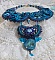 Plastron Bleu Royal Haute-Couture brod&eacute; avec un ruban de soie Purple et Bleu Canard, des cristaux et des perles diverses 