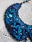 Plastron Bleu Royal Haute-Couture brod&eacute; avec un ruban de soie Purple et Bleu Canard, des cristaux et des perles diverses 