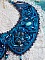 Plastron Bleu Royal Haute-Couture brod&eacute; avec un ruban de soie Purple et Bleu Canard, des cristaux et des perles diverses 