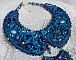 Plastron Bleu Royal Haute-Couture brod&eacute; avec un ruban de soie Purple et Bleu Canard, des cristaux et des perles diverses 