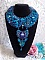 Plastron Bleu Royal Haute-Couture brod&eacute; avec un ruban de soie Purple et Bleu Canard, des cristaux et des perles diverses 