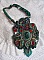 Plastron Dragon brod&eacute; avec un cabochon et des chips en Malachite Naturel, un beau d&eacute;grad&eacute; d'un vert &eacute;meraude avec ces rocailles de couleurs