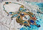 Plastron Papillon Or Bleu Haute-Couture brod&eacute; avec des pierres de gemme, des cristaux, des perles en verre et des rocailles