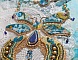 Plastron Papillon Or Bleu Haute-Couture brod&eacute; avec des pierres de gemme, des cristaux, des perles en verre et des rocailles