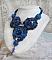 Plastron Roses Bleues Royales avec des cristaux de Swarovski et des rocailles