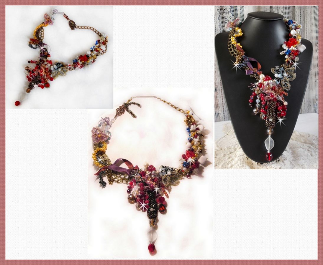 Collier Printemps Color&eacute; avec des cristaux de Swarovski, et des perles diverses
