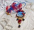 Pendentif Flamenca, cabochon &eacute;maill&eacute; de fleurs Bleues, roses r&eacute;sines, nacre abalone et jade Rouges, poires Zirconium et cristaux Bleu-Marine, breloques, pendentif r&eacute;sine &eacute;poxy, un style Flamenco
