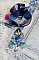Pendentif Infiniment Bleut&eacute; cr&eacute;&eacute; avec fleurs synth&eacute;tiques, r&eacute;sine, cabochon verre, ruban velours et perles Cristal Swarovski