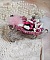 Pendentif Pink brod&eacute; avec ruban de soie, fleurs cloches en verre, rocailles, &eacute;cusson et pompons fourrure vison 