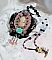 Plastron Marquise brod&eacute; perles nacr&eacute;es, cabochon r&eacute;sine, rondes obsidienne pierre de gemme, dentelle et rocailles verres