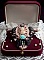 Plastron Marquise brod&eacute; perles nacr&eacute;es, cabochon r&eacute;sine, rondes obsidienne pierre de gemme, dentelle et rocailles verres