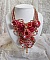 Plastron Rubis haute Couture brod&eacute; avec des cabochons : l&rsquo;Agate et le Corail Rouge, cristaux : fleurs, gouttes, toupies, fleurs, perles en R&eacute;sine et Verre, rocailles,  calottes et perles filigran&eacute;es
