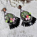 BO La Jocondine mont&eacute;es avec estampes, cabochons verre, dagues, perles r&eacute;sine et perles cristal Swarovski