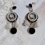 BO Mimichat Steampunk avec cabochons verres, strass, breloques &eacute;poxy, perles cristal Swarovski et clous argent